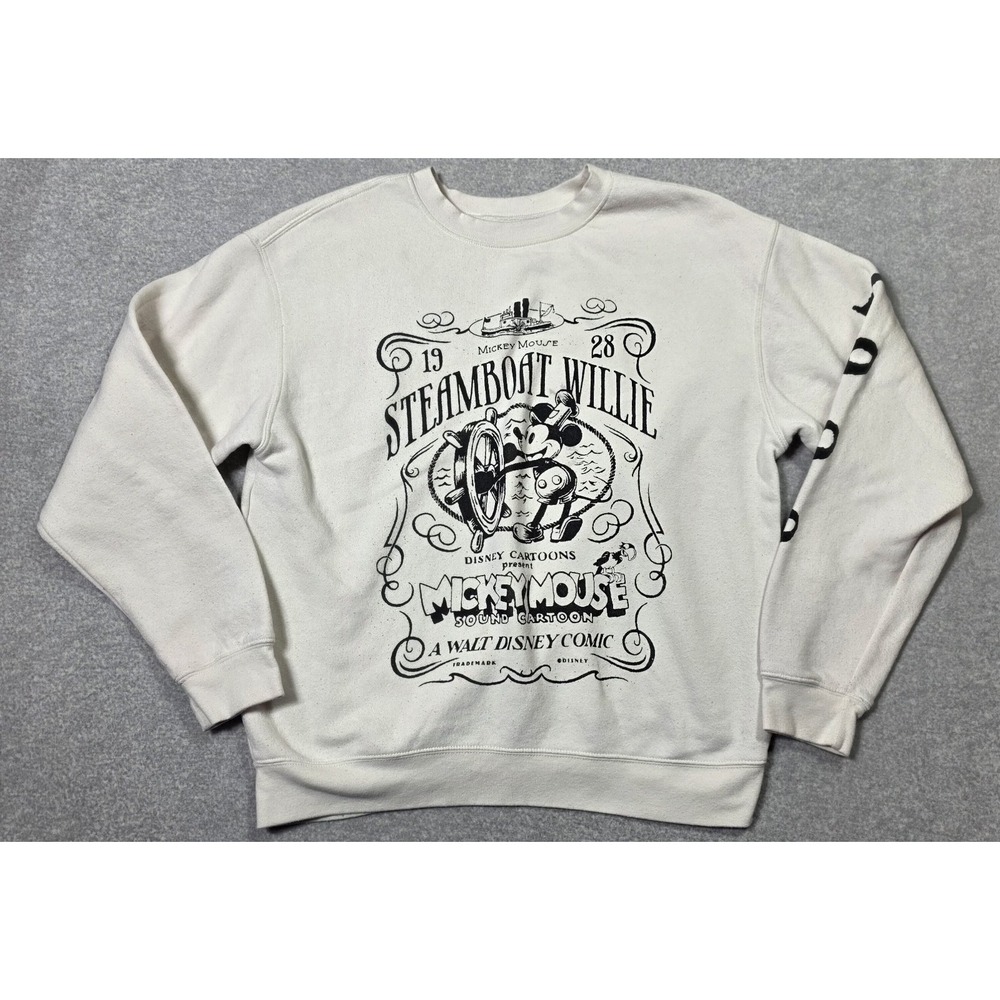 Disney Sweatshirt Adult XL White 100 Years Steamboat Willie Mickey Mouse Retro